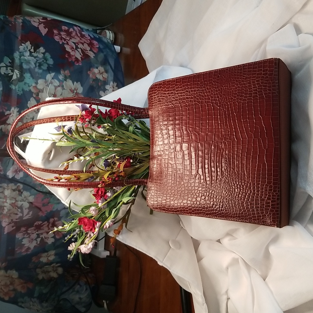 Enzo Angiolini Brown Embossed Leather Shoulder Bag, $48